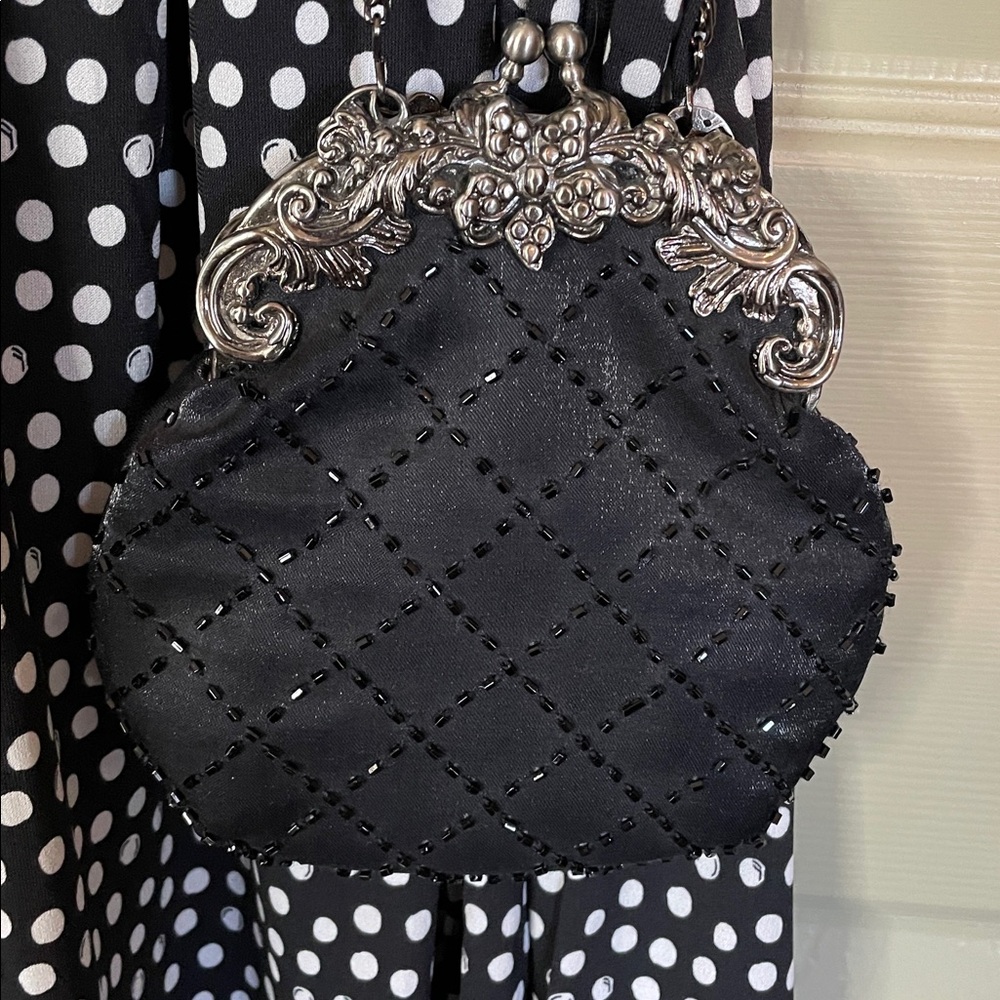 EUC Jessica McClintock Black Satin Beaded Crossbody Tiny Bag